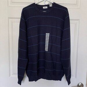 IZOD Men's Sweater Shirt Pullover Large Long Sleeve Dark Blue Striped  NWT